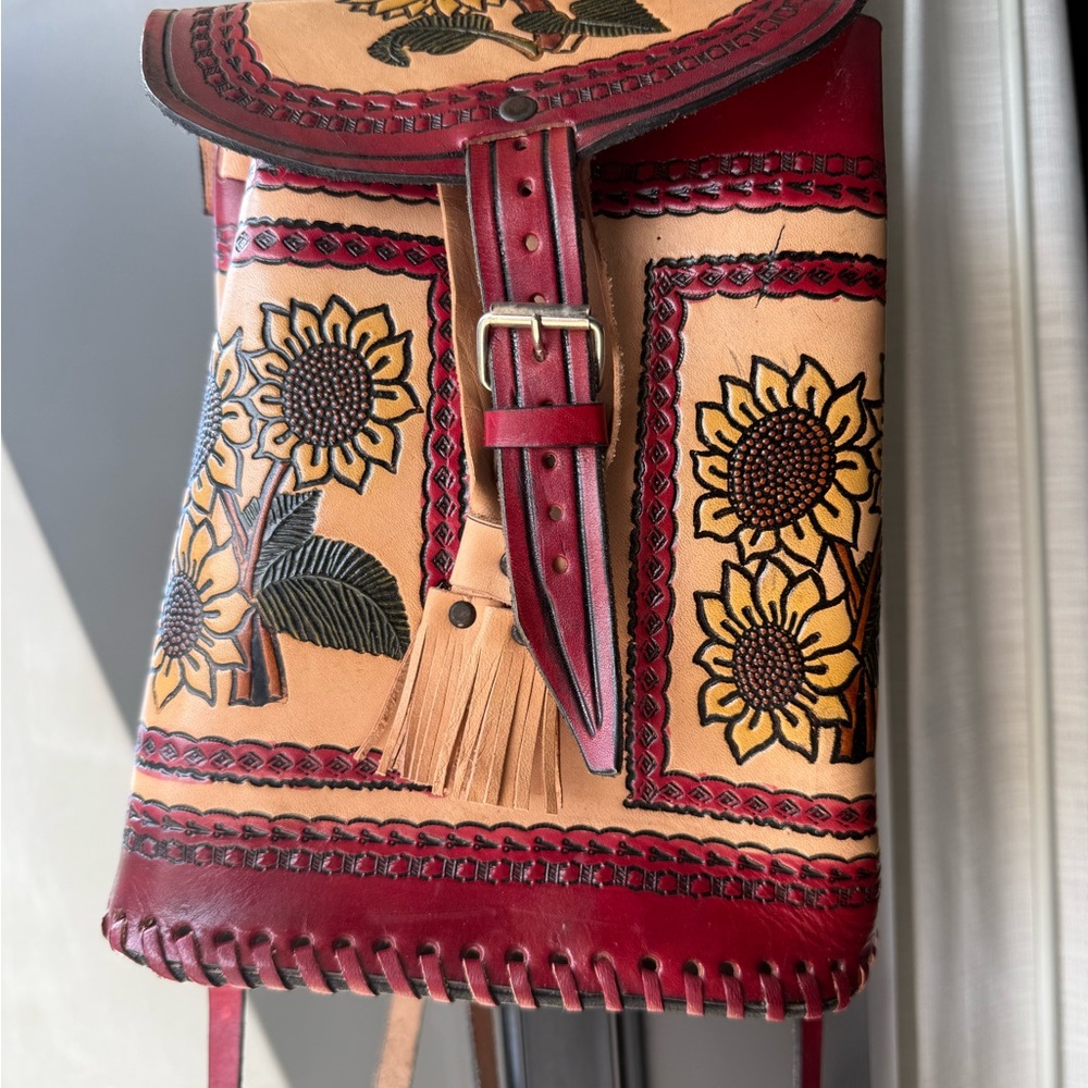Sunflower Embossed Leather Backpack